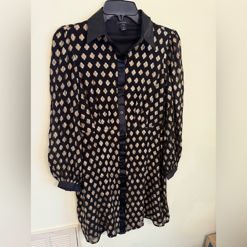 Halogen Foil Dot Empire Waist Shirtdress *GREAT USED CONDITION* - Picture 6 of 13